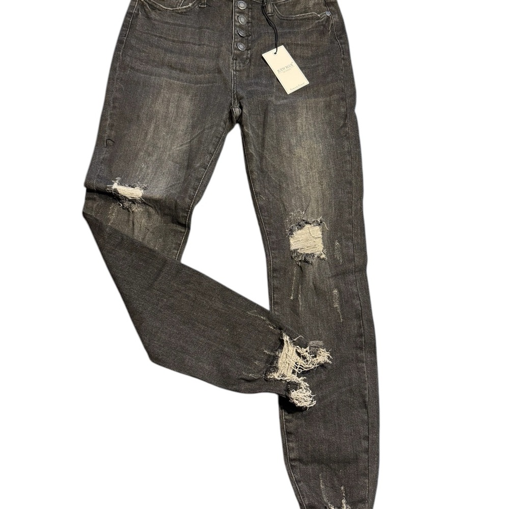 Judy Blue black destroyed button front high waist jeans size 5/27 nwt